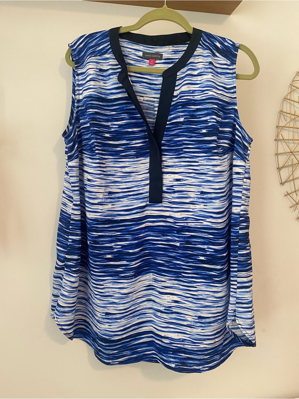 Vince Camuto Blue and White Striped Sleeveless Top
